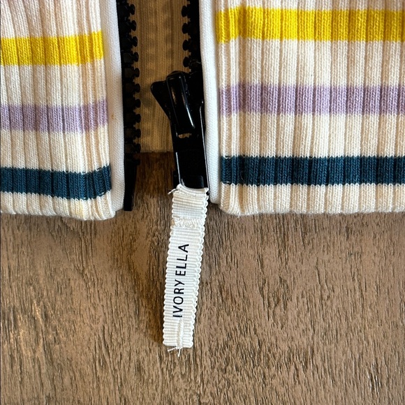 Ivory Ella White Sherpa Jacket with Striped Cuffs - Picture 5 of 9